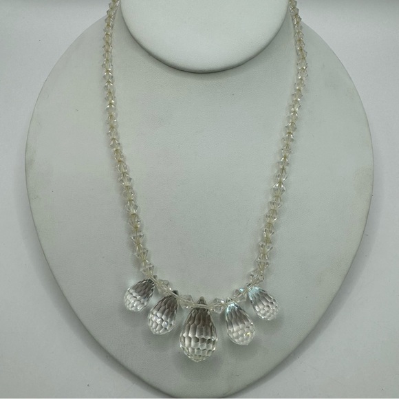 Vintage MCM briolette sparkling crystal glass necklace bicone aurora Borealis - Picture 5 of 13
